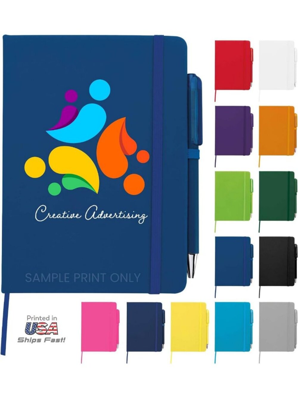 Customizable Leatherette Notebook Journal – 5” x 7” – 12 Pack, 100 Pages, Blue